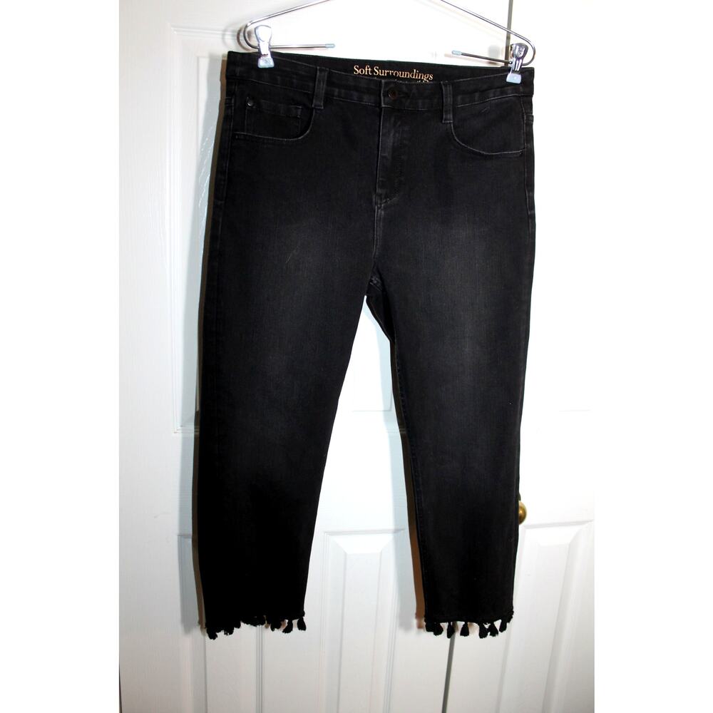 Soft Surroundings Black Tassel Hem Crop Jeans sz 8P